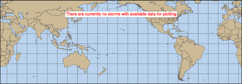 An overview map showing the locations of current, active tropical cyclones