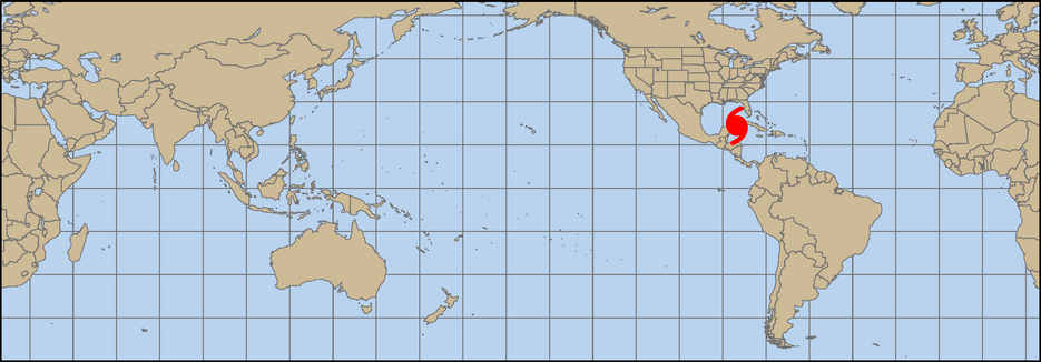 An overview map showing the locations of current, active tropical cyclones